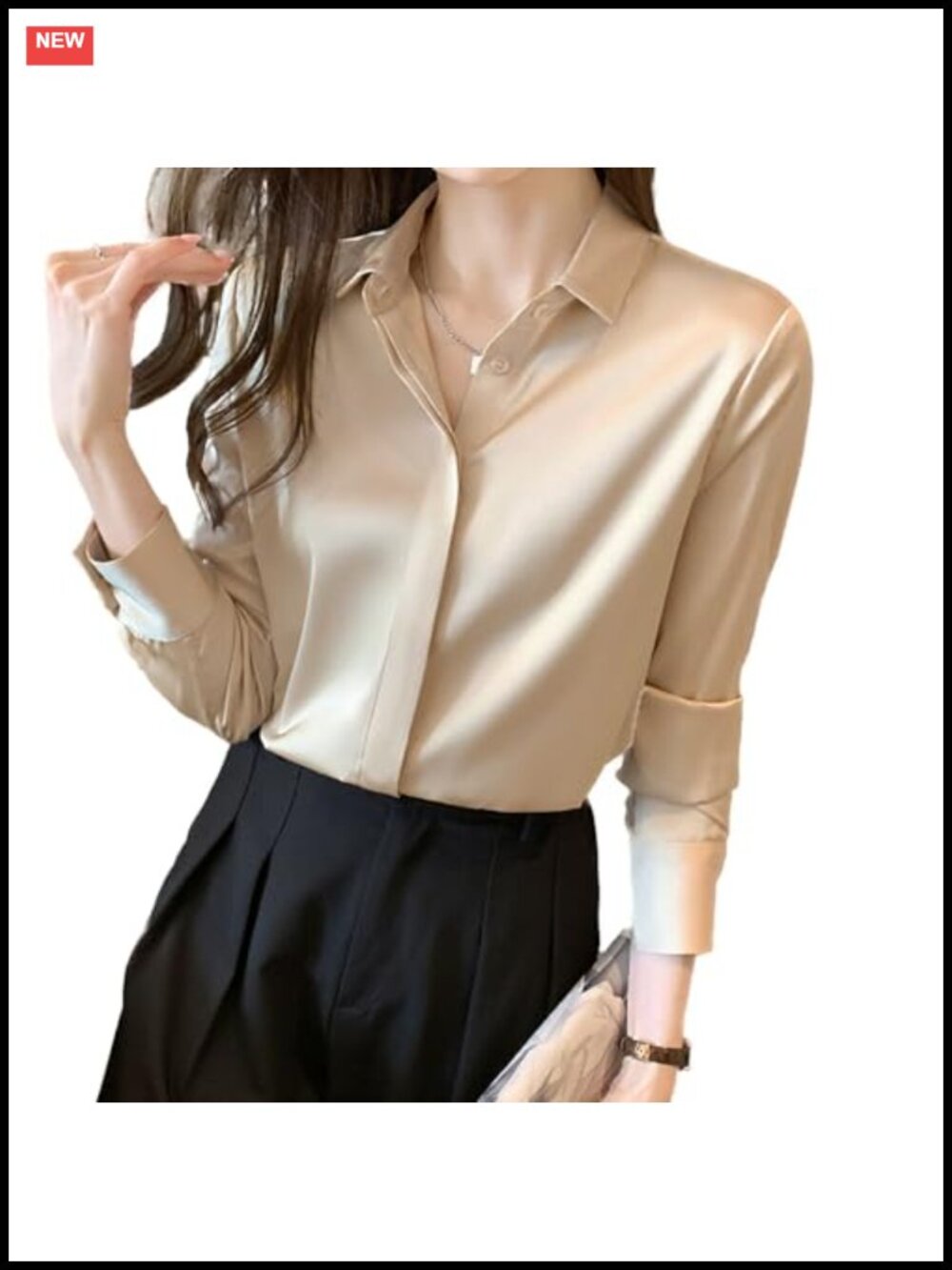 Women's Satin Button-Down Blouse Long Sleeve Silk-Like Shirt